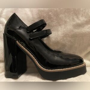 Patent Double-Strap Platform Mary Jane - Black